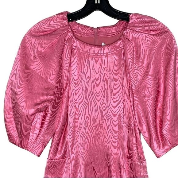 Jonathan Simkhai Pink Puff Sleeve Holland Satin Moire Dress - Picture 7 of 8